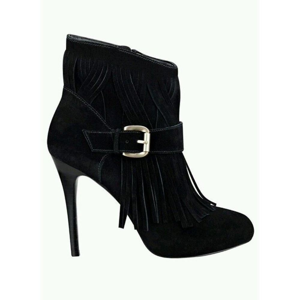 Guess Women's Callica Fringed Black Booties Genuine Suede Size 7.5